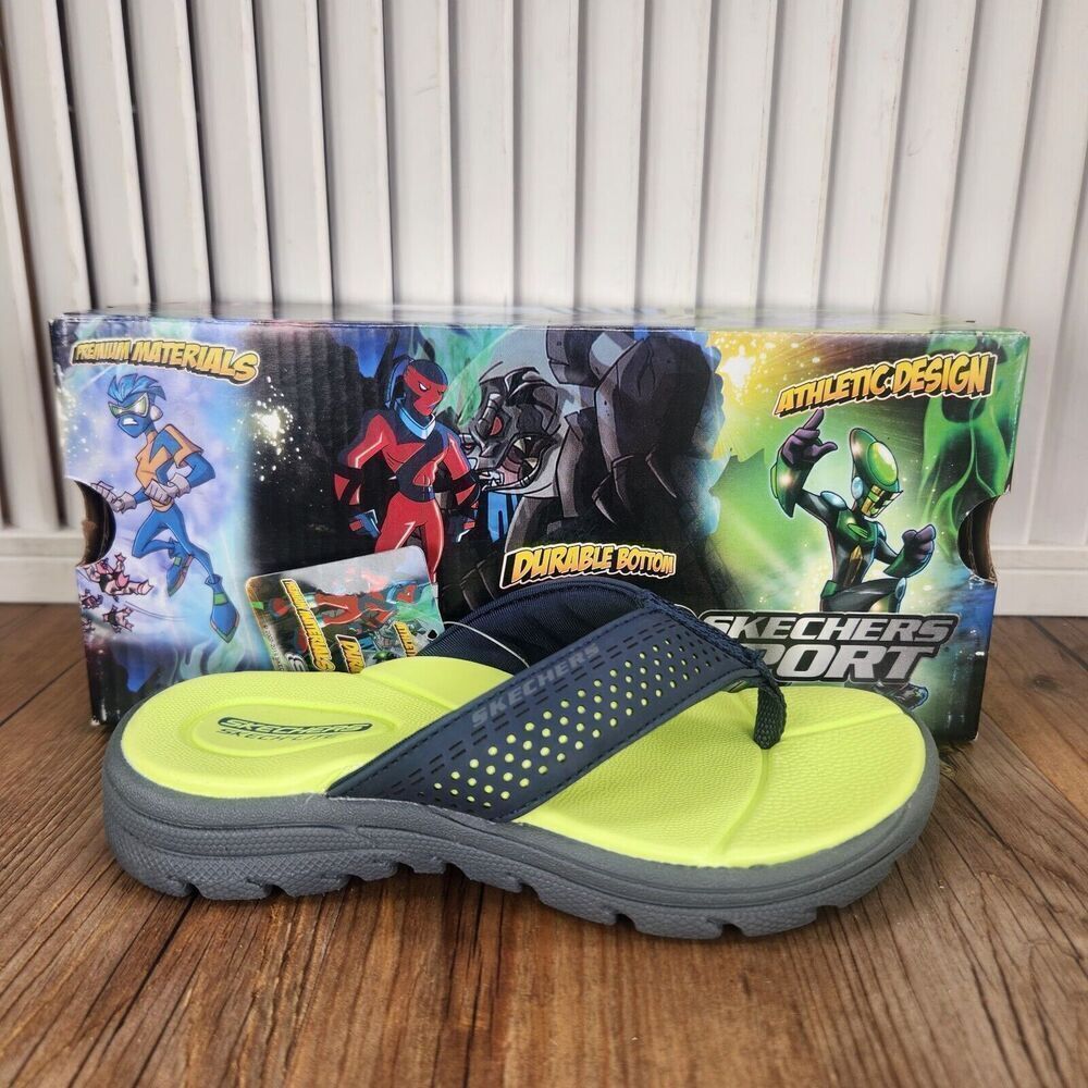 Skechers Supreme Pool Days 92224L Boys Sz 11 Green Gray Beach Flip Flop Sandals